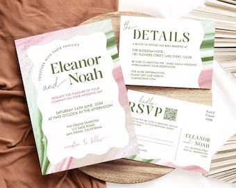 BlossomAtelierandCo - Etsy Belgium Dusty Pink Wedding, Modern Wedding Invite, Dusty Pink Weddings, Wedding Printable, Sage Green Wedding, Green Wedding Invitations, Modern Wedding Invitations, Wedding Invite, Paper Template