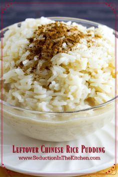 Leftover Chinese Food Rice Pudding is made from the leftover steamed rice that comes with Chinese food. It makes the perfect rice pudding dessert. via @SeductionRecipe Leftover Rice Recipes, Chinese Food Recipes, Rice Desserts, Food Rice, Rice Pudding Recipe, Chinese Rice, Chinese Vegetables, Delish Desserts, Pudding Dessert