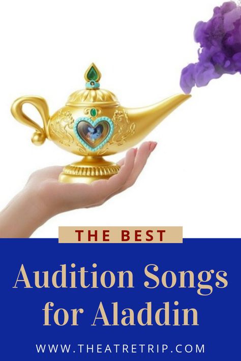 Whether you're auditioning for Aladdin, Jasmine, or Jafar, we've got you covered! Here's our list of audition songs for Aladdin, broken down by character. #Aladdin #auditions Theatre Tips, Aladdin Theater, Aladdin Musical, Audition Songs, Voice Lessons, Aladdin Jasmine, Theatre Problems, Theatre Quotes, Voice Lesson