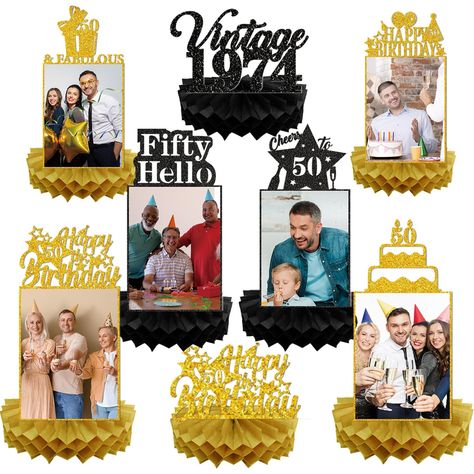 PRICES MAY VARY. Package Included: You will get 9 pieces of black gold 50th birthday photo decorations. These fabulous 50th birthday party decorations can add more joy to the birthday party. Material: These black gold 50th birthday party decorations are made of paper material, using exquisite printing technology, the table decoration has a sparkling effect under the light. Easy to Use: Paste the photo onto the card paper, then paste the honeycomb into a fixed position, and finally fix it with a 50th Birthday Card Table, 50 Birthday Party Table Centerpieces, 50th Birthday Party Tables, 50th Birthday Main Table, 50th Birthday Table Decor, 50th Birthday Party Centerpieces For Men, Birthday Photo Decorations, 50th Birthday Party Centerpieces, Cheers To 50 Years