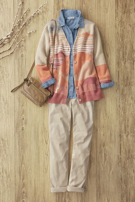 Coldwater Creek Outfits, Jean Looks, Classic Fashion Looks, Denim Vests, Casual Chinos, Fantasy Closet, Knit Denim, Fall Clothing, Classy Casual