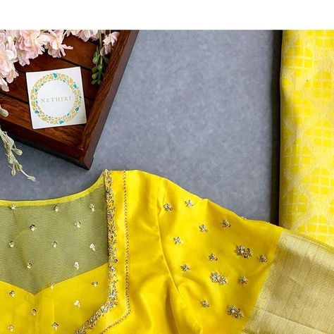 Yellow Color Blouse Designs, Color Blouse Designs, Yellow Pattu Saree, Lemon Yellow Blouse, Yellow Blouse Designs, Maggam Works, Arch Decoration, Arch Decoration Wedding, Color Blouse