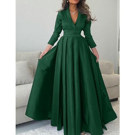 Silhouette:A-Line; Hemline / Train:Floor Length; Closure:Zipper UP; Built-In Bra:No; Embellishment:Pleats; Fabric:Satin; Sleeve Length:3/4 Length Sleeve; Tips:Professional dry cleaner only,Colors may vary slightly due to different monitor settings; Boning:No; Style:Black,Elegant; Occasion:Formal; Neckline:V Neck; Front page:Evening Gown; Listing Date:09/26/2023; Bust:; Hips:; Hollow to Floor:; Waist: Green Elegant Dress, Red Green Dress, Royal Blue Evening Dress, Gown Green, Pleats Dress, Evening Dresses Online, Cheap Evening Dresses, Dresses Formal Elegant, Red Evening Dress