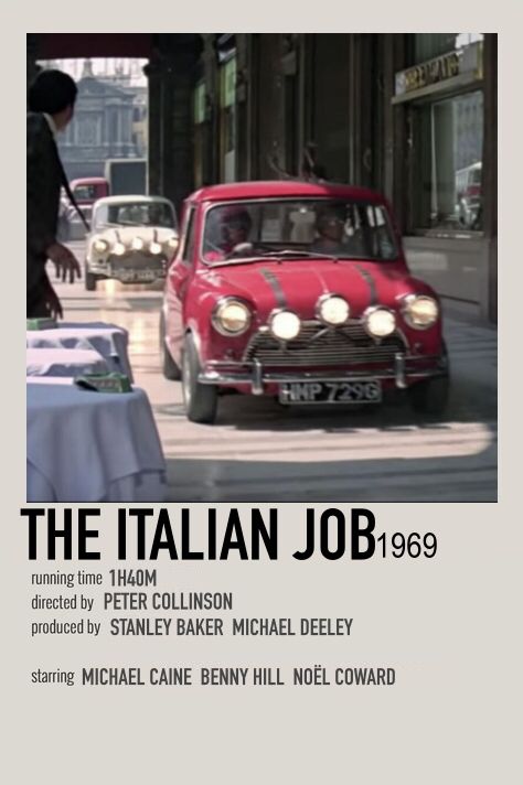 The Italian Job Movie Poster, Italian Job Poster, Italian Job Movie, Italian Job 1969, Card Aesthetic, Job Poster, Italian Job, Noel Coward, Movie Card