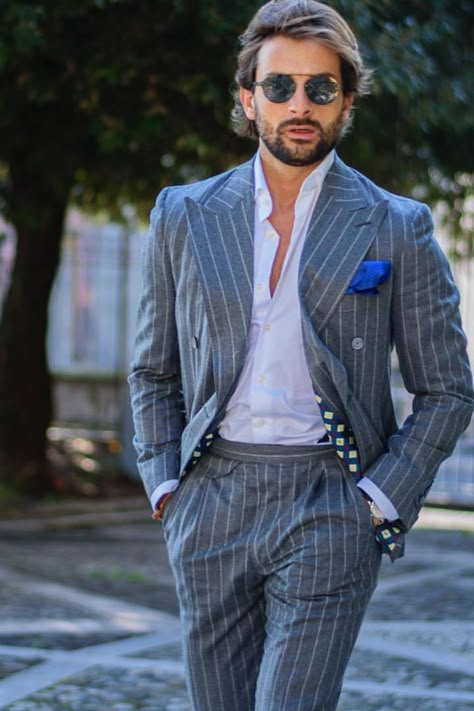 pinstripe suit men Gray Pinstripe Suit Men, Pinstripe Suits Men, Mens Suits Style Modern, Mens Pinstripe Suit, Cocktail Suit, Real Men Real Style, Grey Pinstripe Suit, Cocktail Design, Mens Wedding Attire