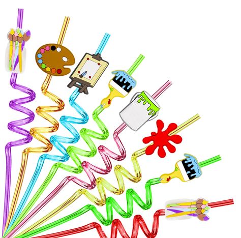 PRICES MAY VARY. Painting Party Favors - Our product includes 24 art painting-themed designs in 6 different patterns. With 24 curly straws in 8 colors, these attractive and creative options are perfect for kids and adults alike. The variety of colors can satisfy anyone who loves crazy colorful straws. Party Essentials - Suitable for any birthday party, painting-themed party, party decorations, or party favors. These art straws are great for children's themed parties, end-of-year student celebrat Paint Party Favors Kids, Art Graduation Party, Kids Art Birthday Party Ideas, Kids Art Party Ideas, Art Birthday Party Favors, Art Theme Birthday Party, Art Birthday Party Decorations, Artist Birthday Party, Drinking Decor