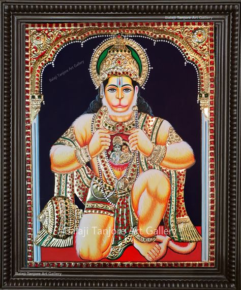 Hanuman Tanjore Painting, Tanjore Art, Tanjore Paintings, Hanuman Ji, Indian Painting, Tanjore Painting, Ship Paintings, Lord Hanuman, Semi Precious Gems