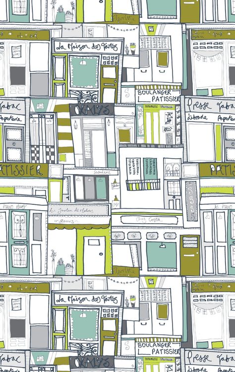 (♥♥♥♥♥) French shopfronts print by Jessica Hogarth, from her blog Jessica Hogarth, Olive Martini, Conversational Prints, Building Illustration, Contemporary Illustration, Paper Tree, City Illustration, Doodles Zentangles, Creative Journal