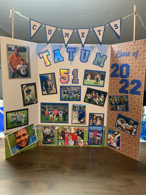 Senior Board Table Ideas, Baseball Trifold Board Ideas, College Trifold Board Ideas, Tri Fold Poster Board Ideas Graduation, Senior Tri Fold Board Ideas, Senior Football Table Ideas, Senior Poster Board Ideas Football, Grad Party Poster Board Ideas, Senior Boards High School