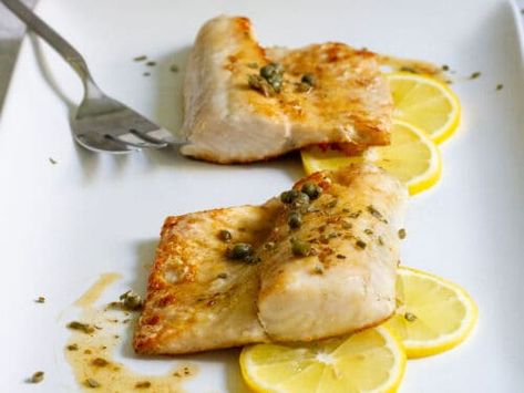 Pan-Seared Walleye Pan Seared Grouper, Grouper Fillet, Walleye Recipes, Walleye Fish, Cajun Shrimp And Grits, Walleye Fish Recipes, Lemon Caper Sauce, Lemon Pickle, Caper Sauce