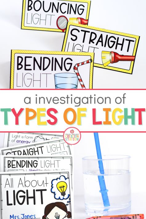 These easy to prep science investigations are perfect for your preschool and kindergarten classrooms! Each investigation activity focuses on a different type of light. Your learners will investigate and observe how light travels using different types of objects. #light #rainbows #preschoolscience #kindergartenscience Light First Grade Science, Sound Kindergarten Science, Light Exploration Reggio, Light Science Experiments For Preschool, Light Experiments For 1st Grade, Light And Dark Science Activities, Grade 4 Light And Sound, Shadow Science Preschool, Light Study Activities