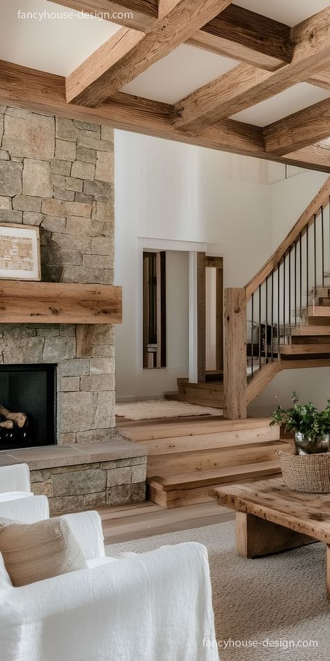 This floating staircase seamlessly combines old farmhouse warmth with trendy design elements, creating a fresh and welcoming environment. Floating Staircase Ideas, Staircase Interior, Staircase Interior Design, Staircase Ideas, Floating Staircase, Old Farmhouse, Farmhouse Charm, Staircase Design, Rustic Feel