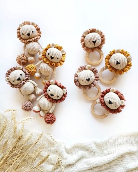 Crochet Rattles, Unique Crochet Patterns, Aesthetic Crochet Patterns, Crochet Nursery Decor, Crochet Patterns Ideas, Crochet Rattle, Crochet Nursery, Crochet Lion, Crochet Mermaid