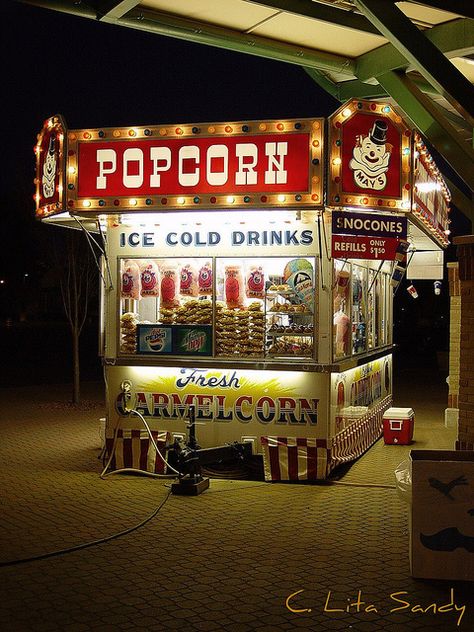 Carnival Food Stand @ Night - Tulip Time Festival - Holland, Michigan by randomroadside, via Flickr Carnival Popcorn Stand, Carnival Food Stand Aesthetic, Amusement Park Food, Carnival At Night, Theme Park Food, Night Carnival, Circus Food, Carnival Night, Circus Aesthetic