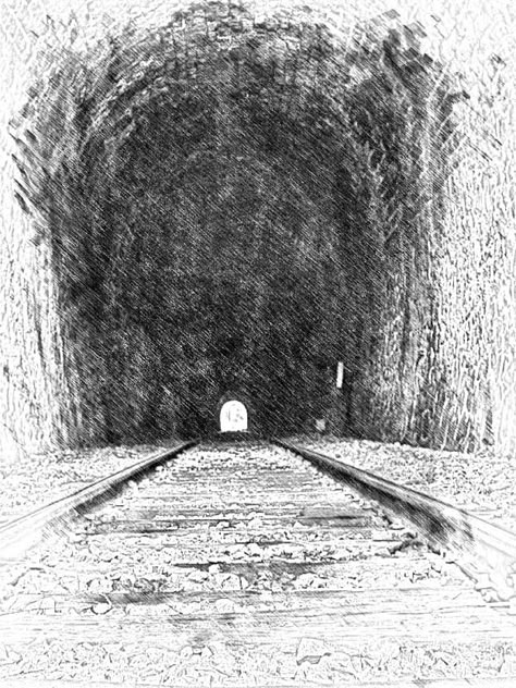 Railway Tunnel Train Tunnel Illustration, Tunnel Drawing Art, Tunnel Drawing Easy, Tunnel Graphic Design, Tunnel Sketch, Road Inktober, Tunnel Perspective, Tunnel Drawing, Peter Core