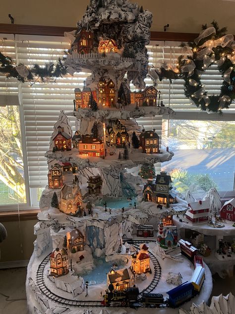 Vertical Christmas Village Display, Miniature Village Display, Harry Potter Christmas Village Display, Tiered Christmas Village Display, Mini Village Christmas, Corner Christmas Village Display, Mini Christmas Village, Christmas Village Tree, Christmas Tree Village Display