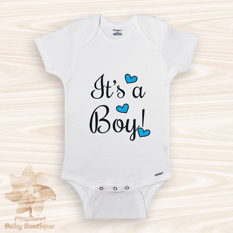 Gender Reveal Onesie Ideas, Gender Reveal Onesies, Newborn Boy Onesie, Boy Baby Announcement, Boy Onesies, Twin Onesies, Pregnancy Gender, Pregnancy Gender Reveal, Pregnancy Announcement Onesie