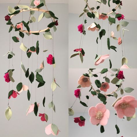 Floral mobile. #baby #mobile #felt #decor #handmade Felt Mobile Baby, Felt Baby Mobile Diy, Garden Theme Room, Baby Mobile Ideas, Flower Baby Mobile, Felt Flower Mobile, Fairy Mobile, Floral Mobile, Felt Baby Mobile