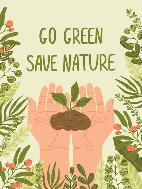 Happy Earth Day Save Nature. Vector eco illustration for social media, poster, banner, card, flyer on the theme of saving planet, human hands protect earth Save Nature Poster Environment, Poster About Nature, Eco Illustration, Save Earth Posters, Pencemaran Udara, Environmental Posters, Sumber Daya Alam, Earth Day Posters, Eco Earth