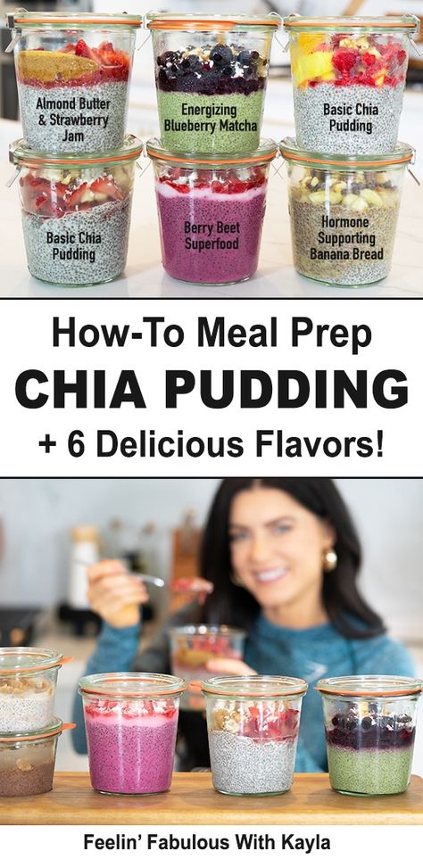 Seven Healthy Chia Pudding Recipes. These chia puddings can be meal prepped in advance. They’ll stay fresh in the fridge up to seven days and in the freezer up to three to four weeks, so you can batch prep them for a quick and easy healthy breakfast recipe on the go! Chia Pudding Flavor Ideas, Chia Pudding Cups, Bariatric Chia Seed Pudding, Large Batch Chia Pudding, Chia Parfait Recipe, Chia Seed Parfait Recipe, Chia Pudding Meal Prep, Meal Prep Parfait, Chia Breakfast Recipes