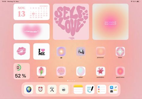 Ipad Screen Layout Ideas, Pink Ipad Setup Homescreen, Ipad Widget Theme, Widgets Aesthetic Ipad Ideas, Ipad Home Screen Layout Pink, Coquette Ipad Homescreen Ideas, Ipad Homescreen Ideas Pink Widget, Ipad Set Up Aesthetic, Ipad Pink Homescreen