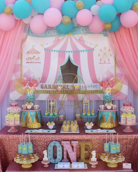 Cute Minnie Mouse Carnival for Adelynn's 1st Birthday! #minniemouseparty #minniemousecircus #minniemousecarnivaltheme #circusdesserttable #circusparty #carnivalspectacular #carnivalpartytheme #minniemouse #circus #carnival #kidsthemedparty #kidsparty #kidspartyideas #1stbirthdayparty #1stbirthdayideas #desserttable #candytable #sweettreats #balloongarland #circusbackdrop #custombackdrop #desserttablestyling | Desserts @candysweetreats @stephssweetcakes | Balloons, Graphics, Styling and Design @ Dumbo Birthday Party, Circus 1st Birthdays, Carousel Birthday Parties, Circus Birthday Party Theme, Candy Theme Birthday Party, Cute Minnie Mouse, Carnival Birthday Party Theme, Carousel Birthday, Circus Carnival Party