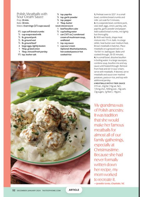 Polish Meatballs, Heart Healthy Recipes Low Sodium, Sour Cream Sauce, Bouillon Cube, Polish Recipes, Heart Healthy Recipes, Meat Sauce, Taste Of Home, Cream Sauce