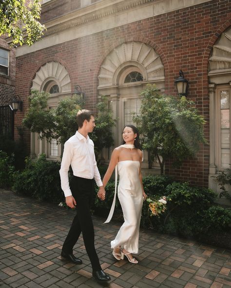 The ceremony for Tian and Alexi’s ceremony in downtown Portland — originally planned for the courthouse but once we saw they were closed Saturdays I helped them pick a different spot and we chose this church’s courtyard just off the road. Her mom said “guess you got married at a church after all” 👏🏼⛪️ #portlandoregon #portlandwedding #pdxwedding #pdxelopement #portlandweddingphotographer Couple Photo Inspiration, Engagement Photos Estate, Courtyard Photoshoot, Church Engagement Photos, Courthouse Wedding Aesthetic, Downtown Engagement Photoshoot, Panda Photography, Married At The Courthouse, Aesthetic Engagement Photos