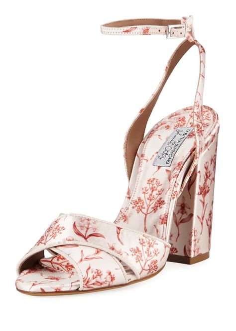 X4BKA Tabitha Simmons Connie Floral-Print Ankle Sandals Cutout Heels, Velvet Sandals, Block Sandals, Alligator Print, Ankle Sandals, Crystal Sandals, Tabitha Simmons, Bow Sandals, Floral Shoes