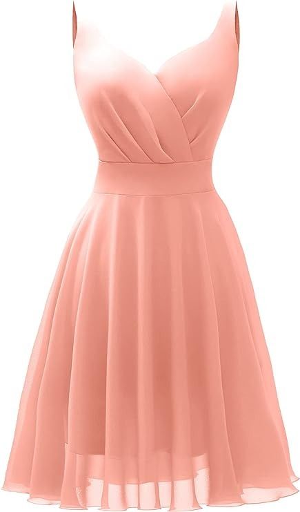 Dressever Summer Cocktail Dress V-Neck Adjustable Spaghetti Strap Chiffon Sundress Peach L at Amazon Women’s Clothing store Peach Colored Dress, Peach Color Dress, Summer Cocktail Dress, Dresses By Pattern, Ceremony Dresses, Date Dresses, Peach Dress, Summer Cocktail, Formal Party Dress