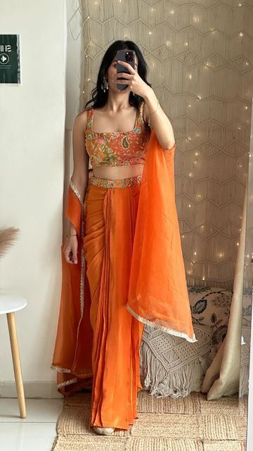 Lehenga Haldi, Trending Lehenga, Orange Drapes, Lehenga Indian, Orange Lehenga, Haldi Outfits, Bridesmaid Lehenga, Haldi Outfit, Instagram Add