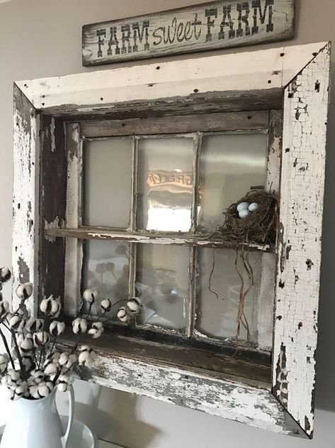 Living Room Farmhouse Style, Shabby Chic Bathroom Accessories, Shadow Window, Old Window Decor, Window Frame Decor, Shabby Chic Salon, Old Window Projects, Shabby Chic Apartment, Shabby Chic Porch