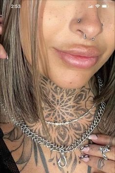 Big Back Of Neck Tattoo, Women’s Neck And Chest Tattoo, Women’s Front Neck Tattoo, Whole Neck Tattoos Women, Tiger Throat Tattoo, Women Full Neck Tattoo, Geometric Throat Tattoo For Women, Chest Tattoos For Women Unique, Girly Throat Tattoo