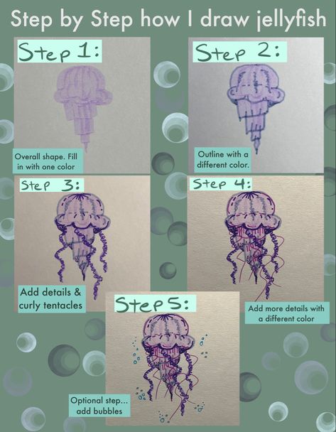 Jellyfish Drawing Simple Step By Step, Midliner Markers Drawing, Jellyfish Marker Drawing, How To Draw A Jellyfish Step By Step, Jellyfish Drawing Tutorial, Midliner Markers, Midliner Pens, How To Draw Jellyfish, Drawing Jellyfish