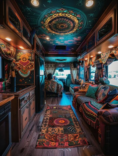 20 Stunning Bohemian Camper Van Interiors to Inspire Your Wanderlust - Home Made Graceful Inside Camper Remodel, Hippie Camper Interior, Boho Camper Interior, Bohemian Camper, Hippie Van Interior, Camper Van Interior Ideas, Camper Home, Van Decor, Hippie Camper