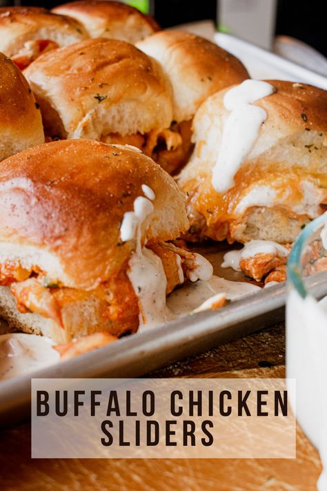 Spice up any night of the week with these Buffalo Chicken Sliders as a quick appetizer or even a main course. Sure to please a crowd and disappear within minutes with its crispy Hawaiian rolls, buffalo sauce, chicken, homemade ranch, and melty cheddar cheese. Buffalo Sauce Chicken, Super Bowl Treats, Buffalo Chicken Sliders, Quick Appetizer, Homemade Ranch Dressing, Chicken Sliders, Sauce Chicken, Homemade Ranch, Quick Appetizers