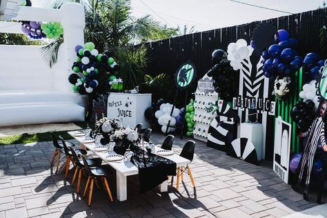 Beetlejuice Halloween Party Ideas | Photo 7 of 15 | Catch My Party Beetle Juice Party, Beetlejuice Dinner, Beetlejuice Birthday Party, Beetlejuice Party Ideas, Beetlejuice Halloween Party, Beetlejuice Birthday, Beetlejuice House, Beetlejuice Party, Juice Party