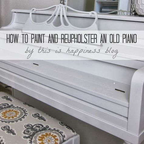 how to paint and reupholster an old piano Refurbished Upright Piano, Refurbish Piano, Restore Piano, Painting A Piano Black, Piano Styling, Piano Redo, Piano Seat, Piano Makeover, Painting Old Pianos