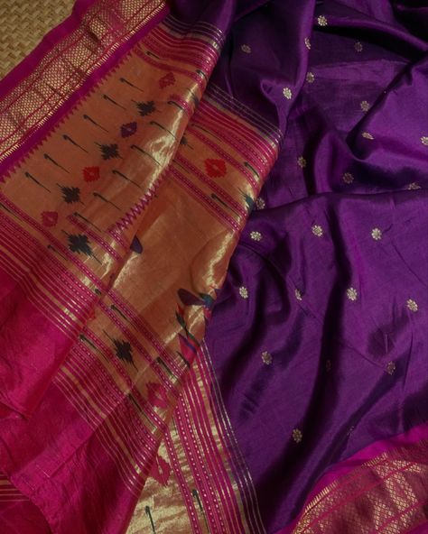 Real zari PAITHANI #vintageheirloom #vintagesilksaree #vintagepaithani Purple Paithani Silk Saree With Zari Work, Purple Saree With Traditional Patterns In Paithani Silk, Festive Purple Paithani Silk Pre-draped Saree, Purple Paithani Saree, Purple Paithani Silk Pre-draped Saree, Modest College Outfits, Semi-stitched Purple Paithani Silk Saree, Indian Closet, Paithani Saree