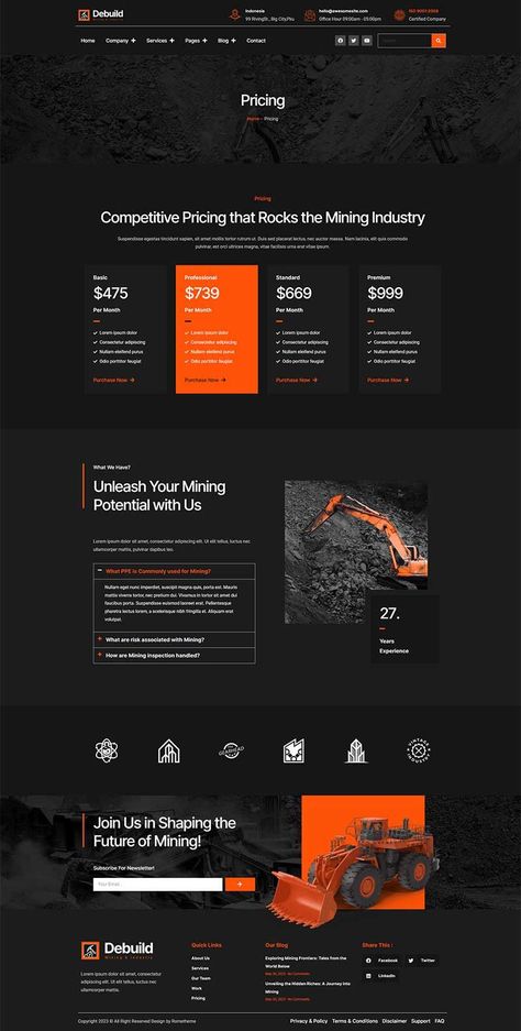 Debuild - Mining & Industry Elementor Pro Template Kit Industrial Web Design, Industrial Website Design, About Us Page Design, Website Design Trends, Web Slinger, Web Design Websites, Mining Industry, Modern Website Design, Ui Design Website