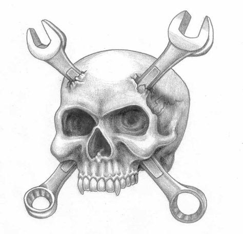 Wrench Tattoo, Huge Building, Skull Drawings, Mechanic Tattoo, Motorcycle Artwork, I Have A Question, Biker Tattoos, Harley Davidson Art, Tattoos Men