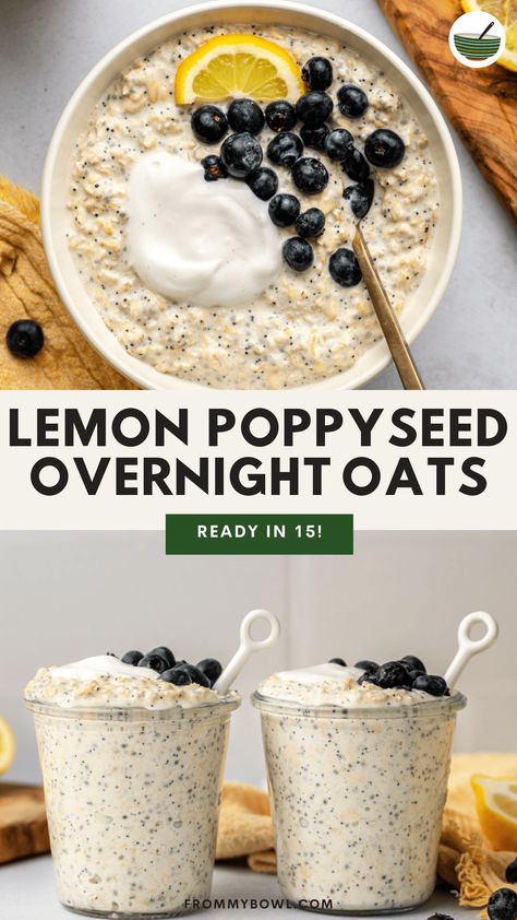 Quick and easy lemon poppy seed overnight oats are hearty, rich, and my new favorite way to get a daily dose of Vitamin C. Gluten-free, Vegan, Oil-free. Overnight Oats With Water, Easy Vegan Breakfast Ideas, Cold Oats, Vegan Bites, Coconut Cream Recipes, Rich Breakfast, Oats Overnight, Autoimmune Recipes, Overnight Recipes