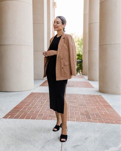 Midi dress, black dress, lbd, mules, blazer, linen blazer, bodycon dress, Amazon, Amazon dress, @liketoknow.it http://liketk.it/2TObe #liketkit Mules Dress Outfit, Mule Heels Outfit, Heel Mules Outfit, Faux Fur Jacket Outfit, Dress And Blazer Outfit, Mule Outfit, Fur Jacket Outfit, Mules Outfit, Heels Outfits