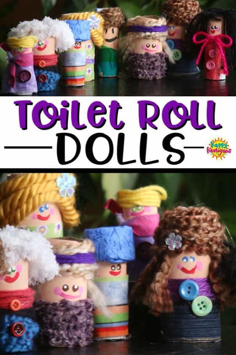 Kids can make an adorable family of dolls using cardboard rolls, fabric scraps and yarn. Fun to play with and a great way to use up those scraps you've been hanging onto. Great rainy day craft for kids of all ages! #HappyHooligans #KidsCrafts #CraftsForKids #DaycareCrafts #KidsArt #ArtForKids #PreschoolCrafts #CraftsForTweens #FabricScraps #Dolls #DollCrafts #CraftsForGirls #CraftCamp Yarn Scraps, Happy Hooligans, Toilet Roll Craft, Cardboard Rolls, Fabric Crafts Diy, Toilet Paper Crafts, Rainy Day Crafts, Homemade Dolls, Toilet Paper Roll Crafts