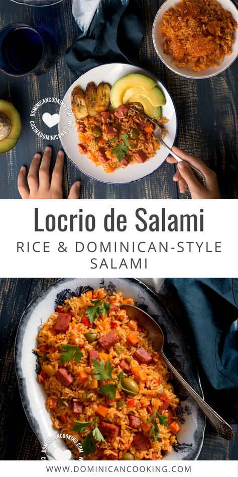 Dominican Rice With Salami, Dominican Meal Ideas For Dinner, Dominican Recipes Easy, Dominican Salami Recipes, Dominican Republic Food Recipes, Dominican Recipes Authentic, Dominican Food Recipes, Dominican Recipes, Dominicano Recipes