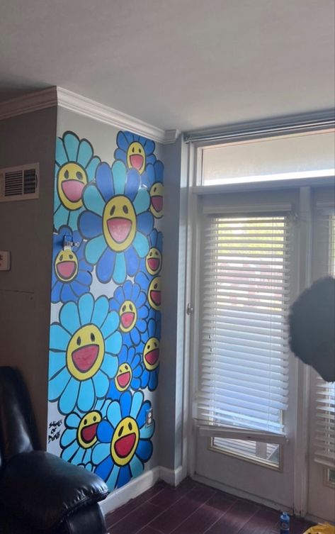 Kaws Wall Mural, Painting My Walls Ideas, Painting Ideas On Door Aesthetic, Things To Paint On Your Door Bedroom, Drawing Ideas On Wall, Fun Wall Painting Ideas Creative Bedroom, Painting On Bedroom Walls Aesthetic, Connected Paintings Canvases, Room Wall Painting Ideas Aesthetic