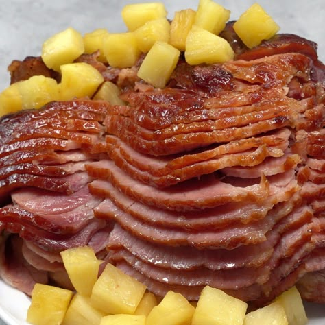 Slow Cooker Brown Sugar Pineapple Spiral Ham - EatFoodlicious Crockpot Boneless Spiral Ham, Crockpot Pineapple Ham, Boneless Spiral Ham In Crockpot, Spiral Ham In Crockpot Slow Cooker, Boneless Ham In Crockpot, Pineapple Spiral Ham, Spiral Ham Crockpot, Ham Brown Sugar Pineapple, Pinapple Ham