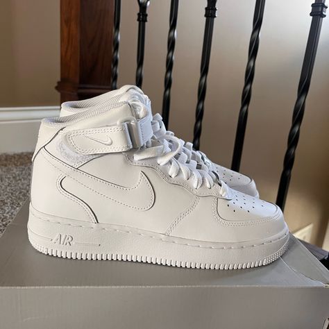 Never Worn Air Force 1 Mid, Comes With Box, Youth Size, Willing To Negotiate Price! Airforce 1 Mid, Nike Air Force Mid, Nike Mid, Air Force 1 Mid, Air Force 1 High, Air Force Ones, Nike White, White Nikes, Air Force 1