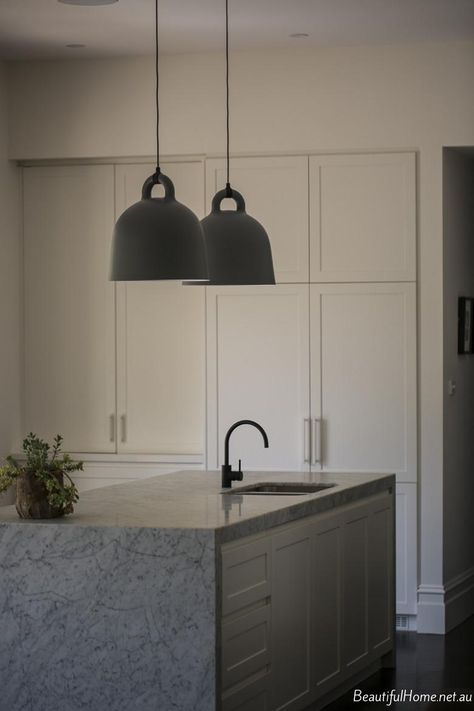 Guildford Rd - Beautiful Home Norman Copenhagen Bell, Normann Copenhagen Bell Lamp, Norman Copenhagen, Cozy Rooms, Small Kitchens, White Quartz Countertop, French Kitchen, Kitchen Models, White Modern Kitchen