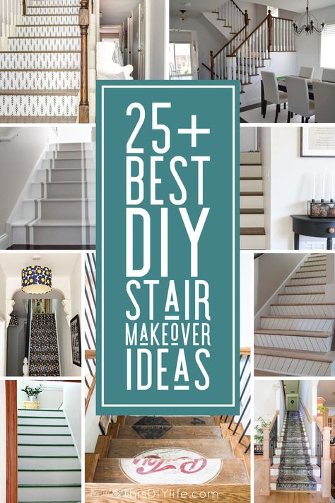 Get ready to discover some of the best DIY stair makeover ideas that look professional! If you're ready to give your staircase a makeover but don't know where to start this collection of DIY staircase makeover ideas will help. Especially if you want to do a DIY stair remodel on a budget! We've included ideas for: DIY Stair Treads Ideas, DIY Staircase Railing Ideas, DIY Stair Risers and Ideas to Paint Stairs Bare Stairs Ideas, Updating Stairs On A Budget, Diy Painted Stairs Makeover, Stairs Risers Ideas, Stairway Ideas Staircase Remodel, Diy Carpet Stairs, Easy Stairs Makeover, Stair Risers Ideas, Diy Stairs Makeover Cheap